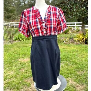 Tatiana & Natouchi New Girl Fit & Flare Red Blue Plaid Midi Dress XL **READ